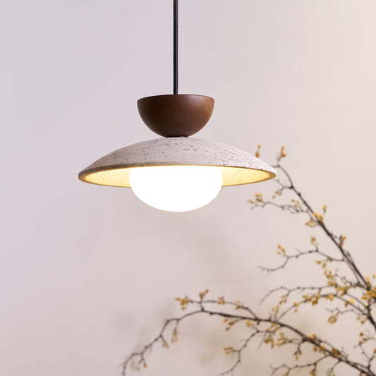Travertine Pendant Lamp with Wood and Glass – Modern Hanging Light