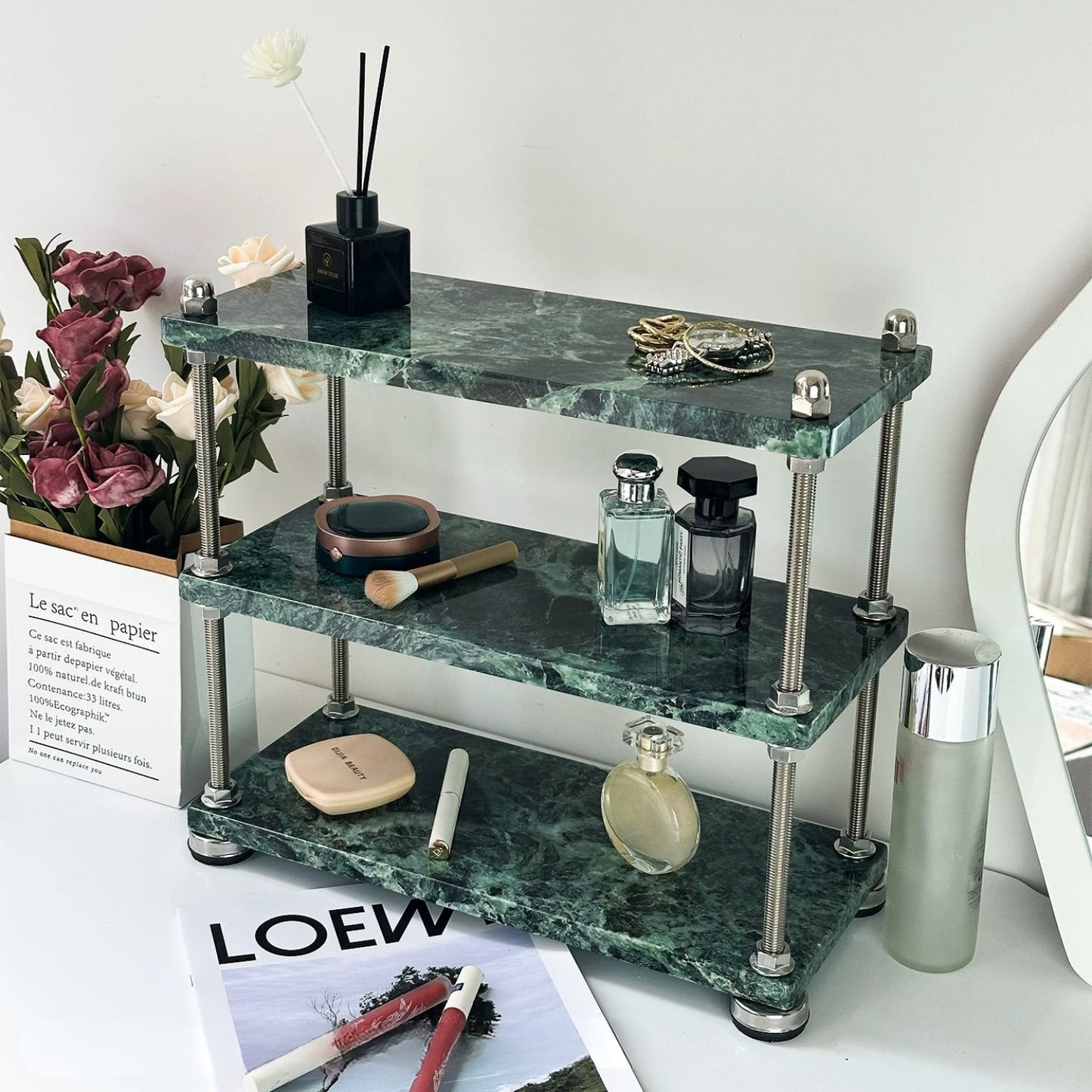 Natural Marble Multi-Tier Organizer | Vanity & Countertop Storage