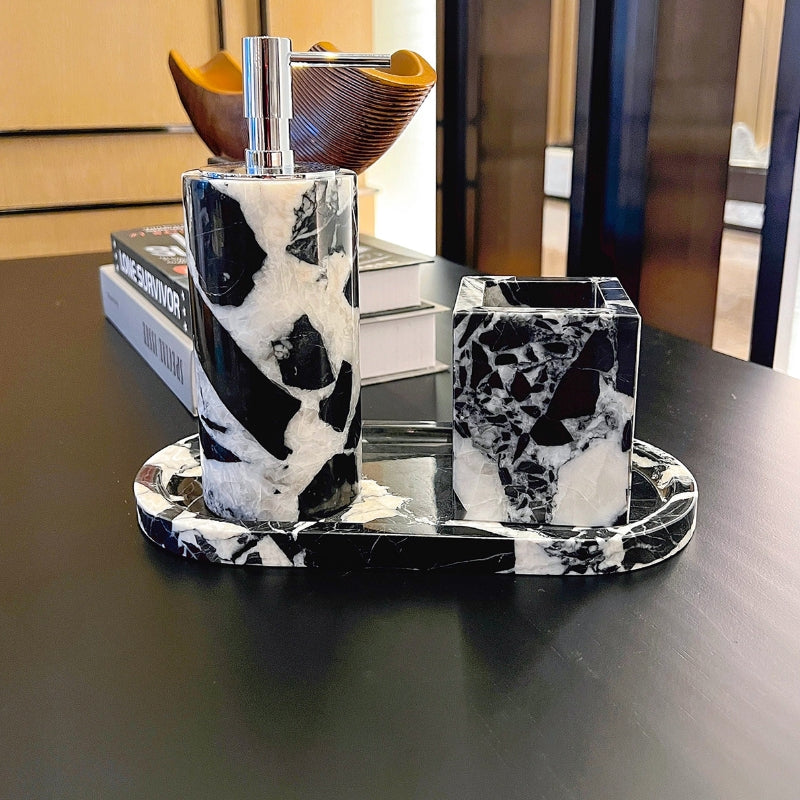 Black & White Marble Luxury Hotel-Style Bath Organizer Set