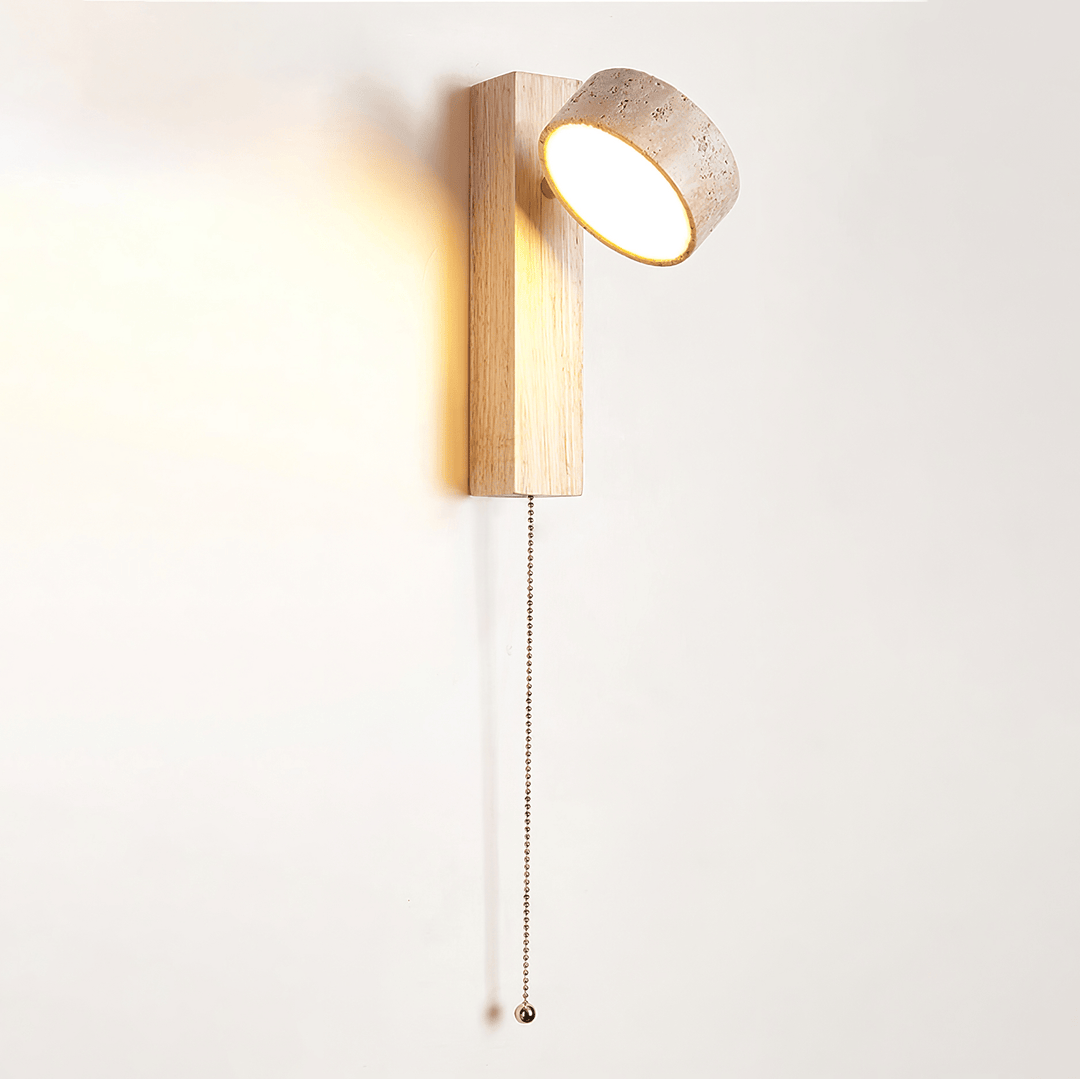 Travertine Wall Light with Wood – Modern Rotatable Sconce Lamp