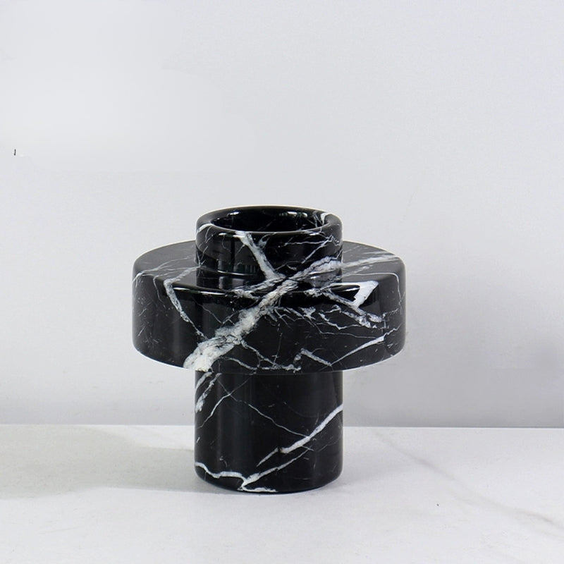 French Mid-Century Black & White Marble Geometric Vase