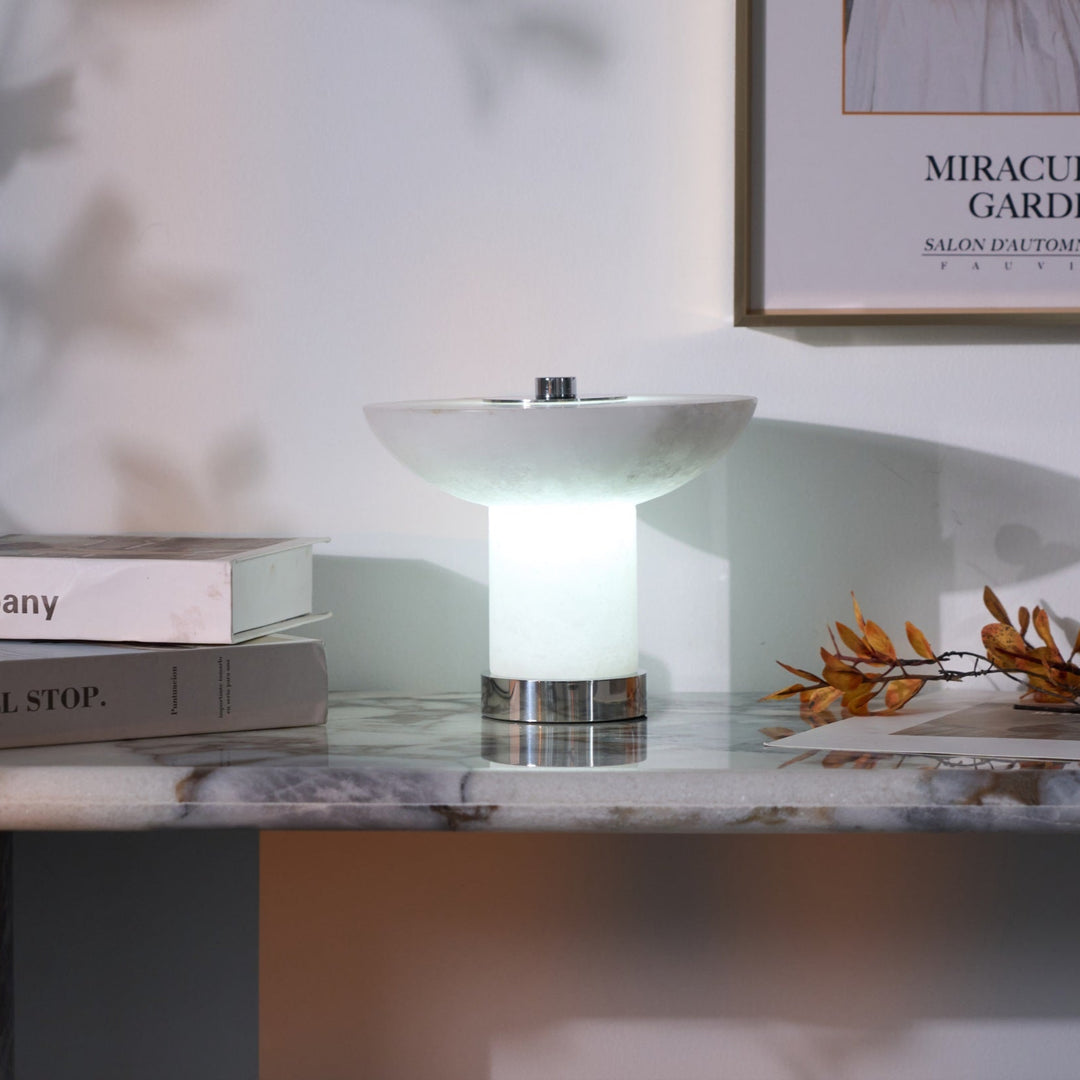 Rechargeable Cordless Table Lamp - Touch-Activated Natural Stone Design with Warm Diffused Glow