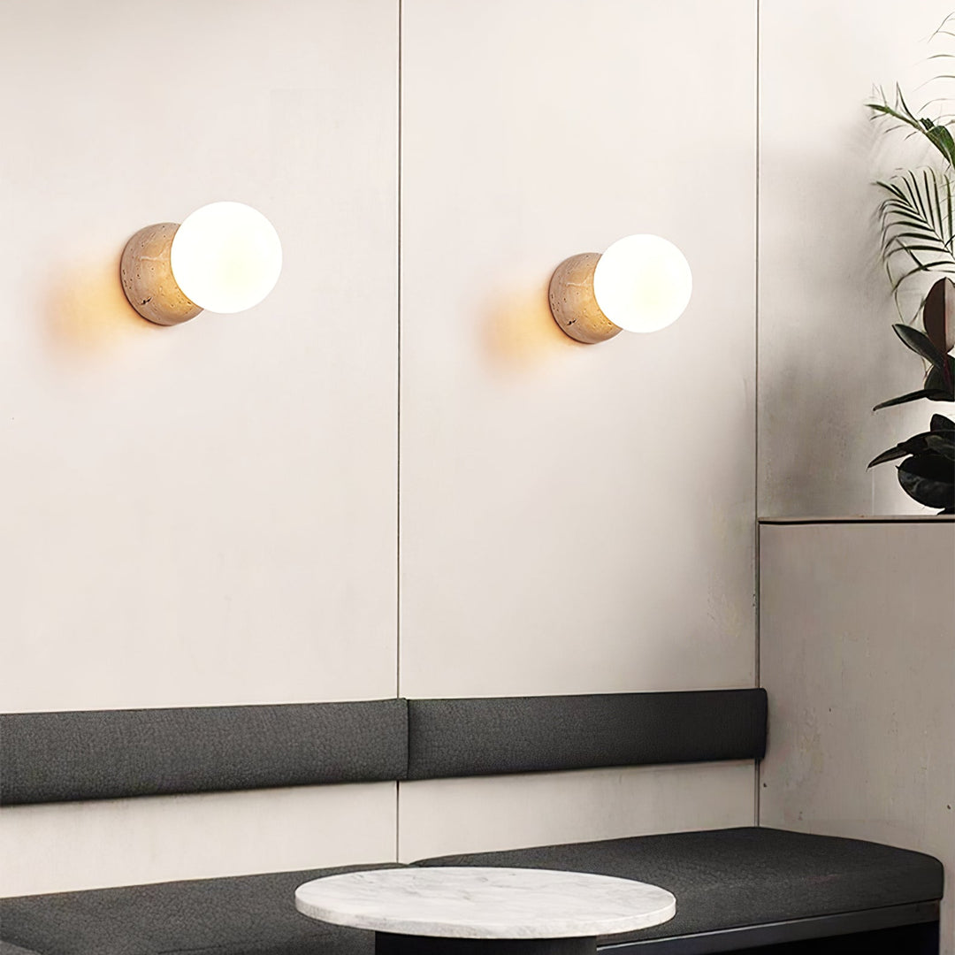Travertine Wall Light with Glass Globe – Modern Decorative Sconce