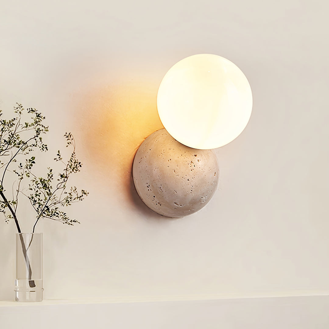 Travertine Wall Light with Glass Globe – Modern Decorative Sconce