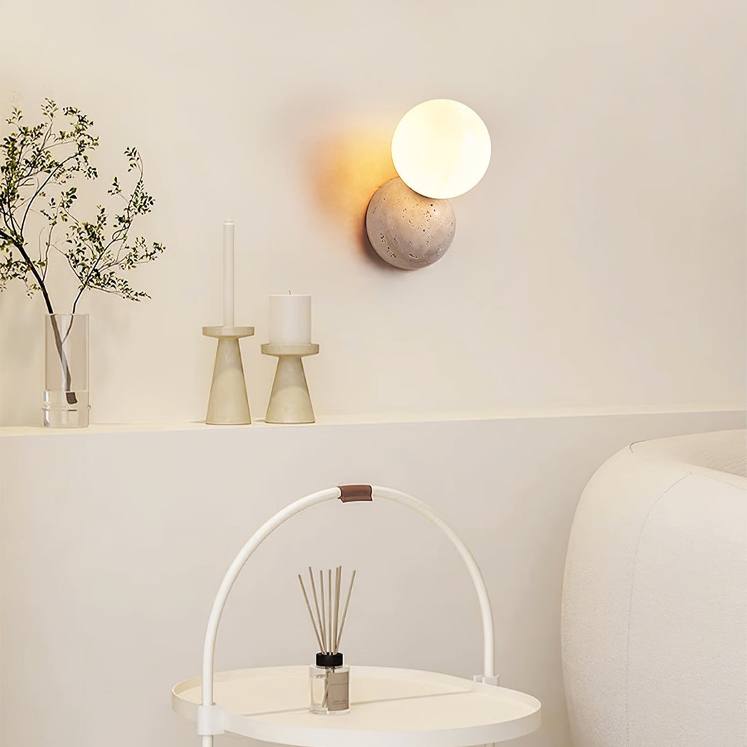Travertine Wall Light with Glass Globe – Modern Decorative Sconce