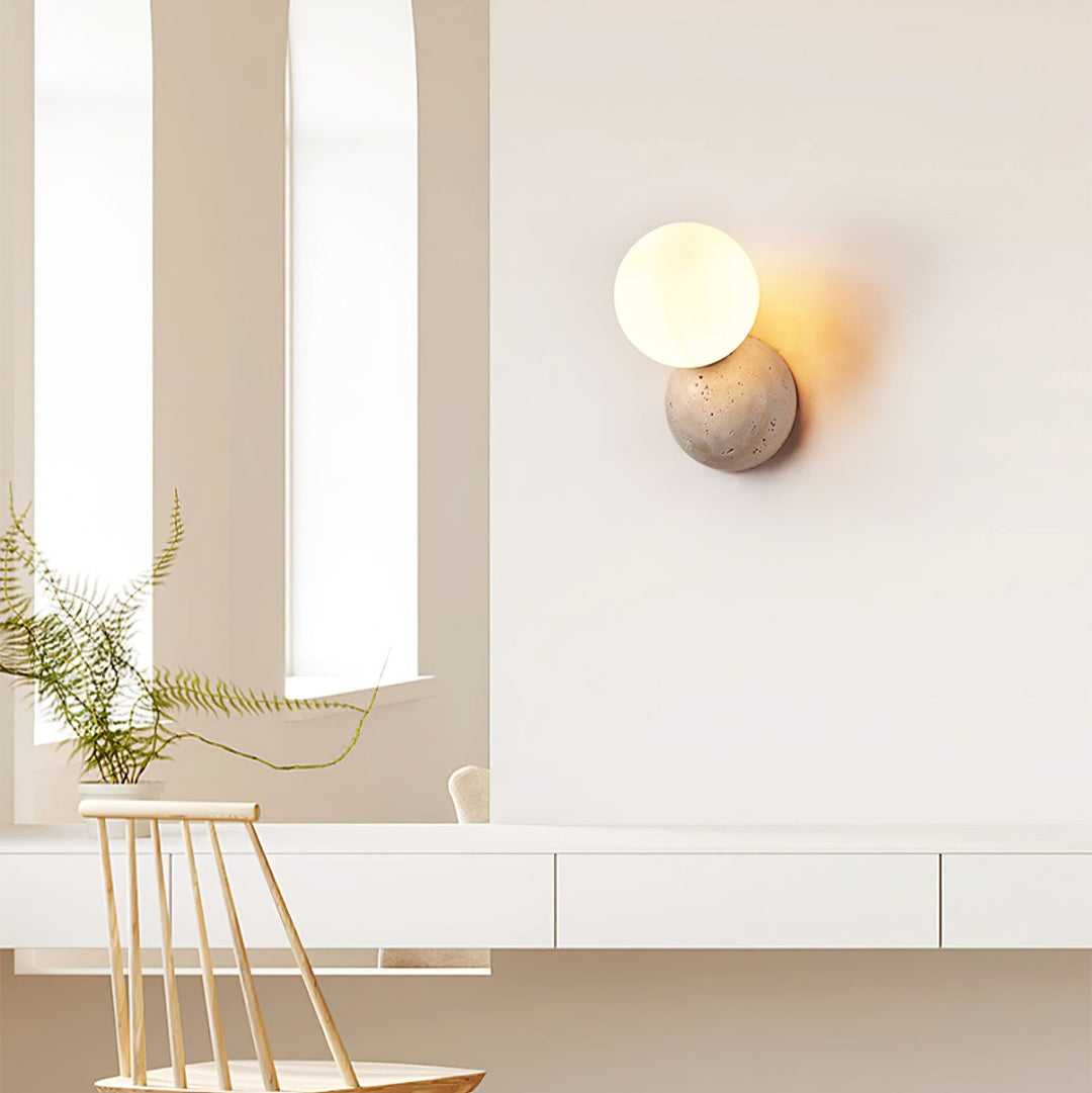 Travertine Wall Light with Glass Globe – Modern Decorative Sconce