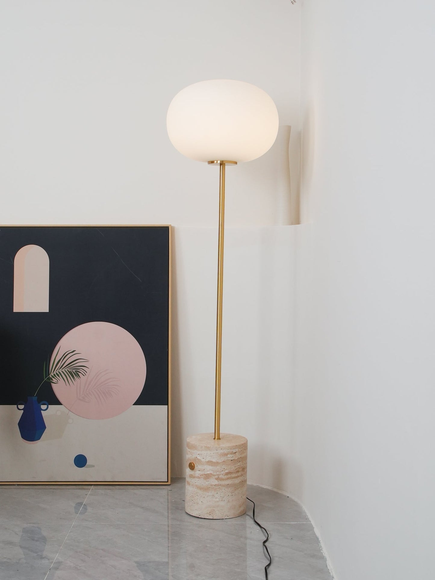 Marble Floor Lamp with Glass Globe Shade – Modern Gold Metal Stand