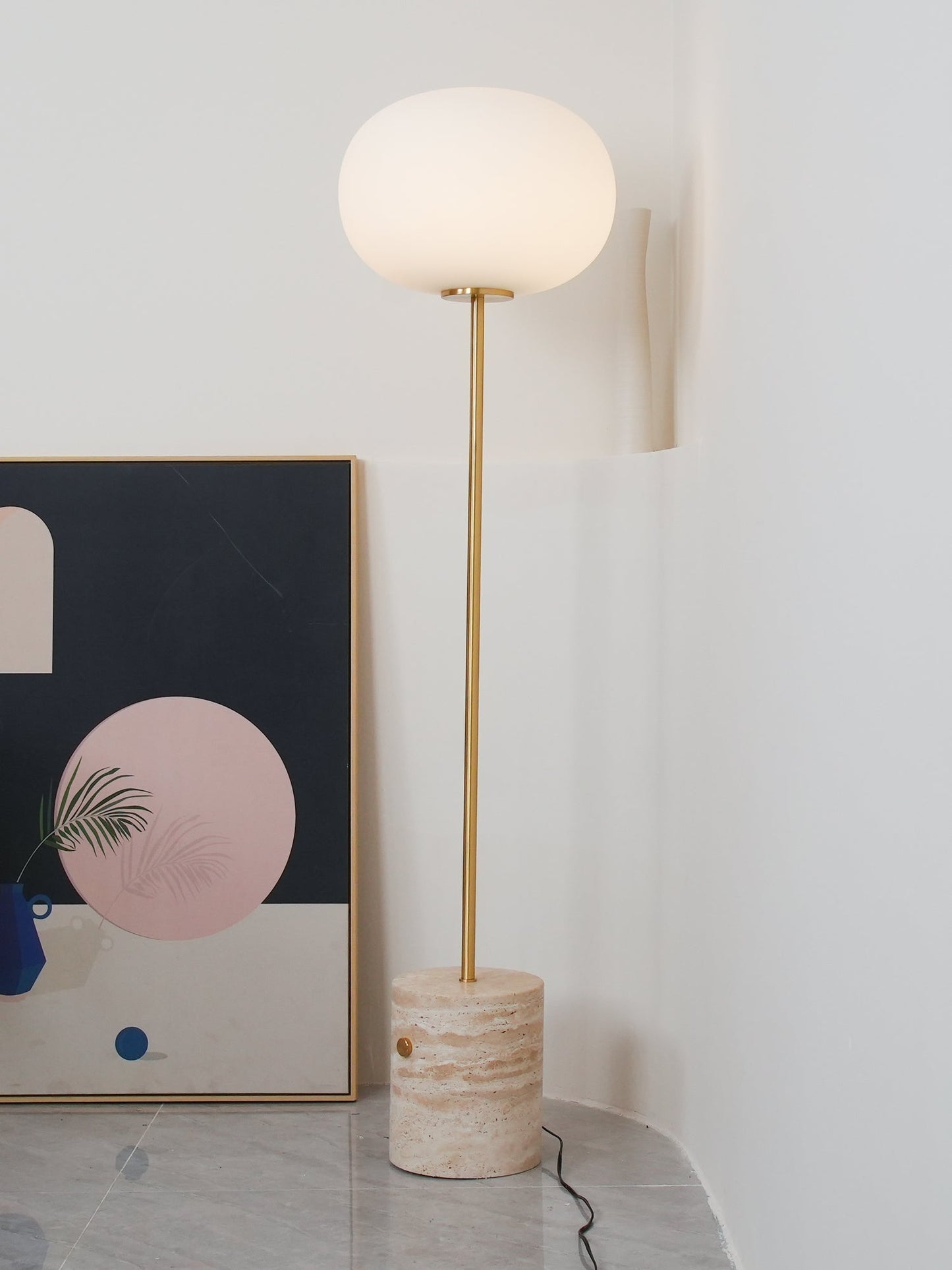 Marble Floor Lamp with Glass Globe Shade – Modern Gold Metal Stand