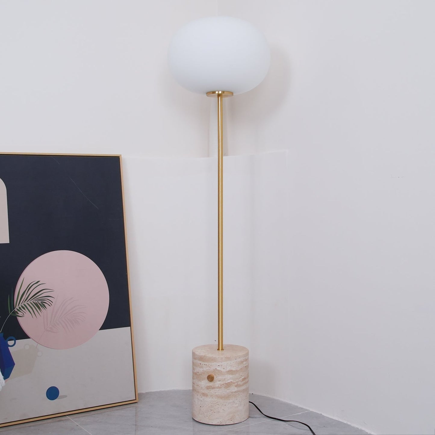 Marble Floor Lamp with Glass Globe Shade – Modern Gold Metal Stand