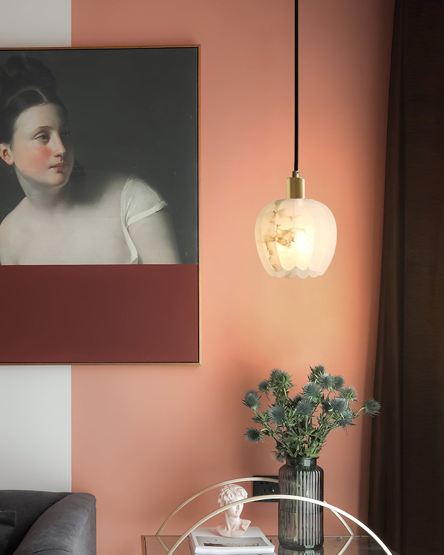 Lilin Alabaster Pendant Lamp - Alabaster & Patinated Brass Design for Timeless Home Decor