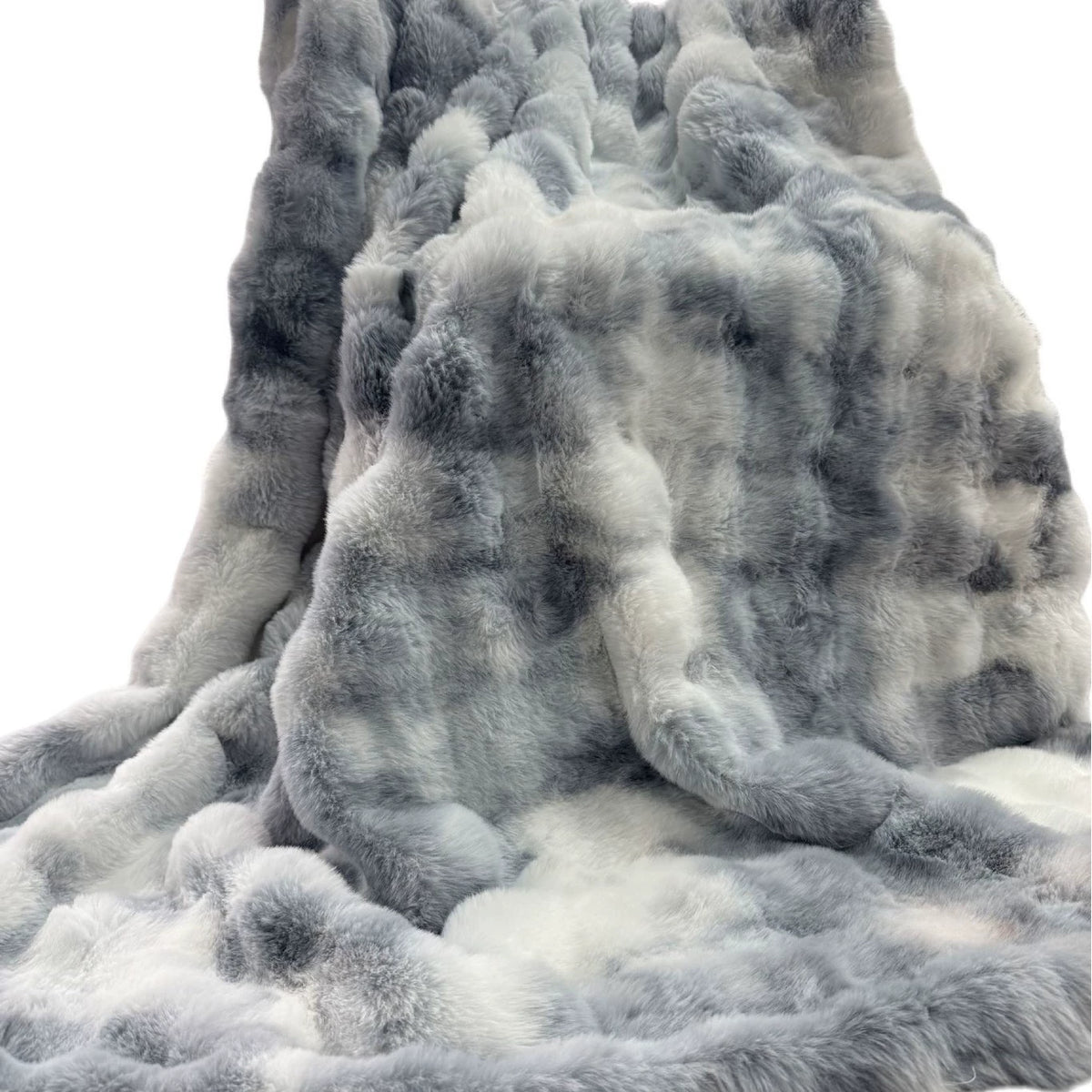 Faux Rabbit Fur Fluffy Fabric Blanket - Soft, Thick Fleece Sherpa Blanket , Stress Relief, Feel Cosy, Women's Gift for Anxiety, Cloud Bubble Blanket