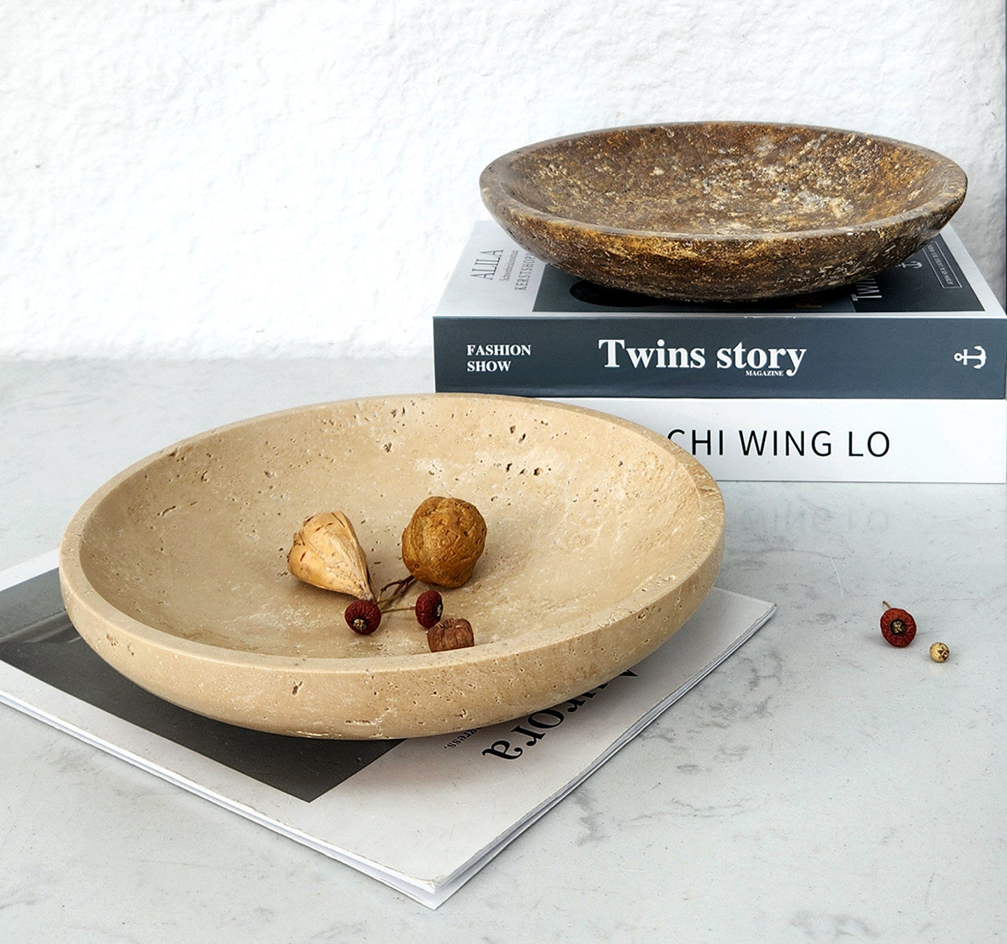 French Luxury Travertine Fruit Bowl | Minimalist Decor Tray
