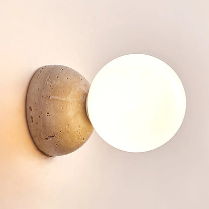 Travertine Wall Light with Glass Globe – Modern Decorative Sconce