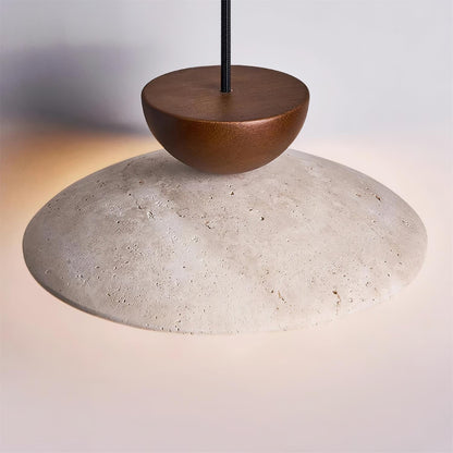 Travertine Pendant Lamp with Wood and Glass – Modern Hanging Light