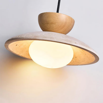 Travertine Pendant Lamp with Wood and Glass – Modern Hanging Light