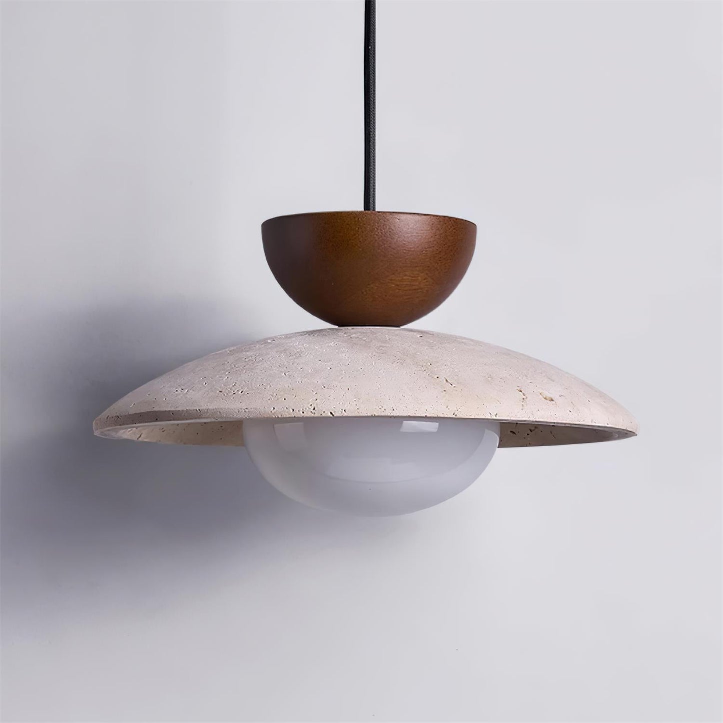 Travertine Pendant Lamp with Wood and Glass – Modern Hanging Light