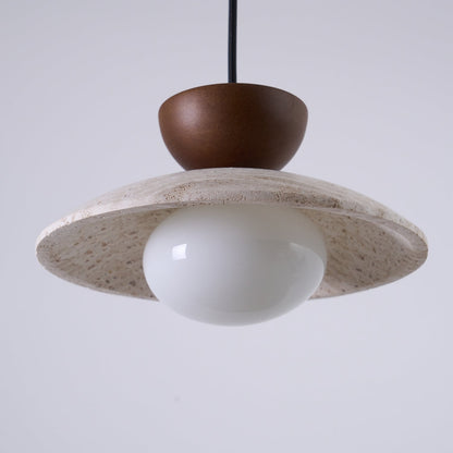 Travertine Pendant Lamp with Wood and Glass – Modern Hanging Light
