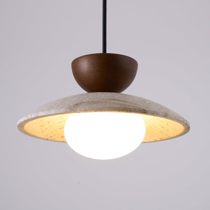 Travertine Pendant Lamp with Wood and Glass – Modern Hanging Light