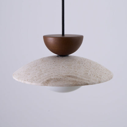 Travertine Pendant Lamp with Wood and Glass – Modern Hanging Light