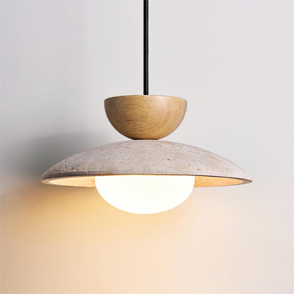 Travertine Pendant Lamp with Wood and Glass – Modern Hanging Light