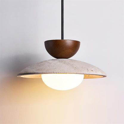 Travertine Pendant Lamp with Wood and Glass – Modern Hanging Light