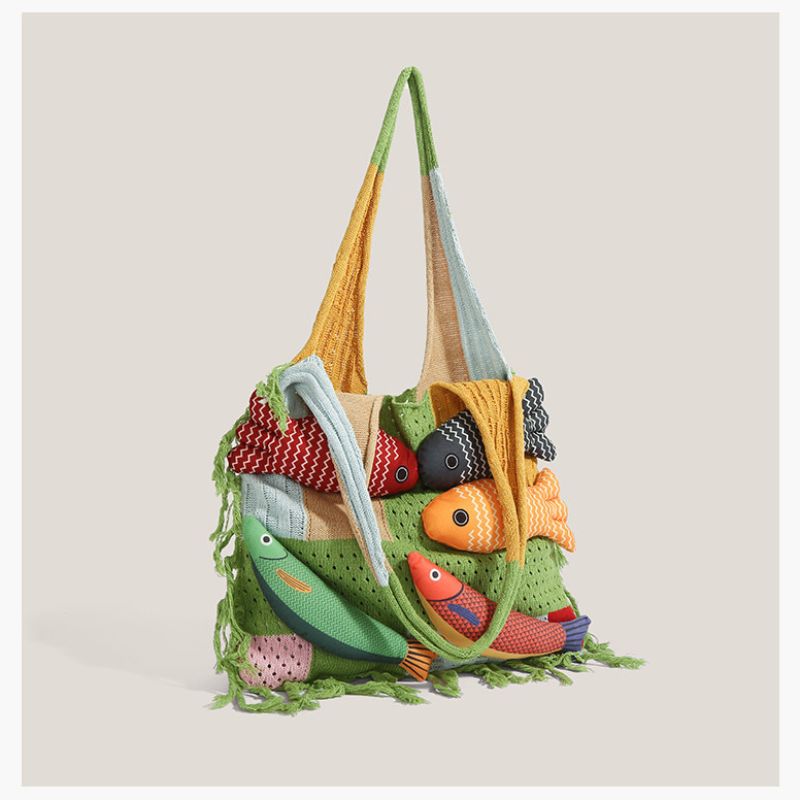 Unique Knitted Tote Bag for Women - Casual Woven Shoulder Bag