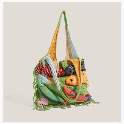 Unique Knitted Tote Bag for Women - Casual Woven Shoulder Bag