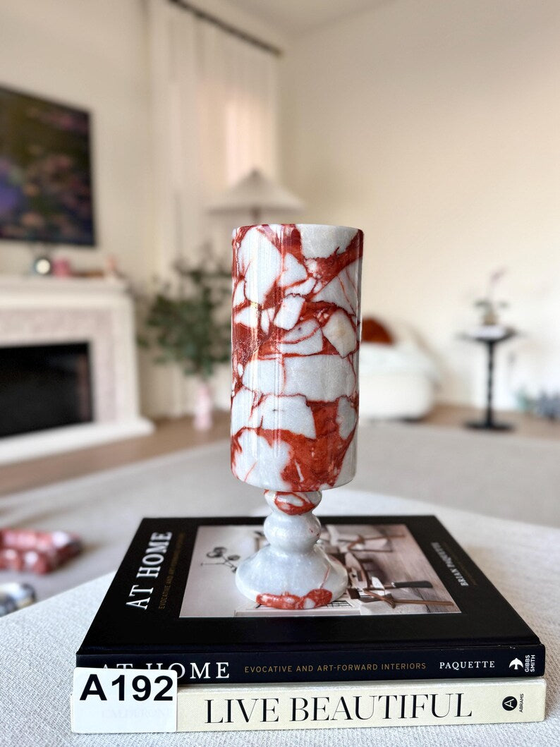 Modern Marble Flower Vase - Elegant Stone Decor for Coffee Table or Side Table - 10" Tall Decorative Natural Marble Vase