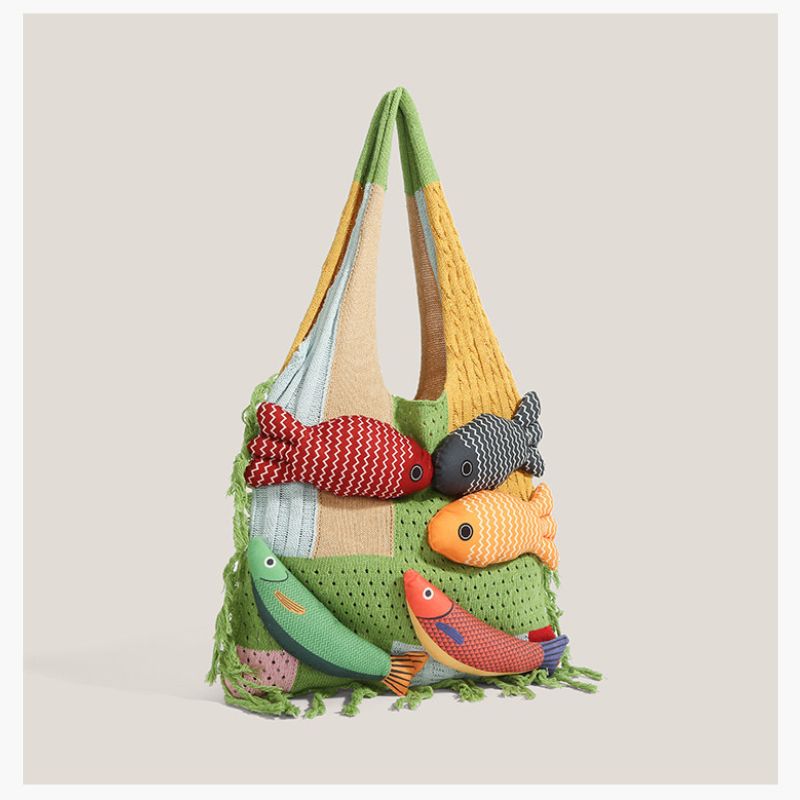 Unique Knitted Tote Bag for Women - Casual Woven Shoulder Bag