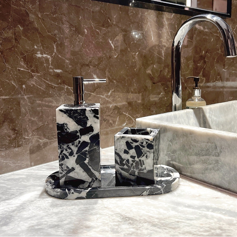 Black & White Marble Luxury Hotel-Style Bath Organizer Set