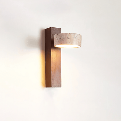 Travertine Wall Light with Wood – Modern Rotatable Sconce Lamp