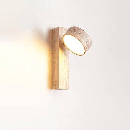 Travertine Wall Light with Wood – Modern Rotatable Sconce Lamp