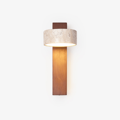 Travertine Wall Light with Wood – Modern Rotatable Sconce Lamp