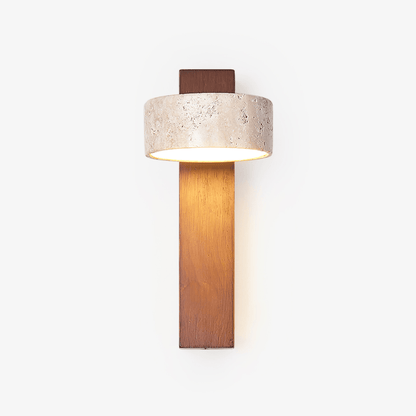 Travertine Wall Light with Wood – Modern Rotatable Sconce Lamp