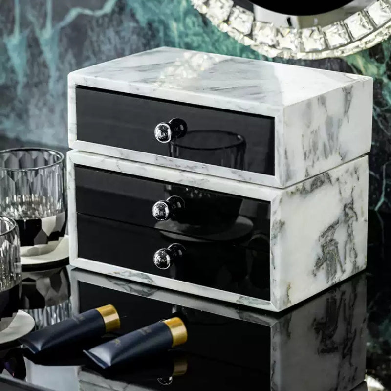 Minimalist Calacatta Marble Drawer Storage Box - Hotel Bathroom Organizer