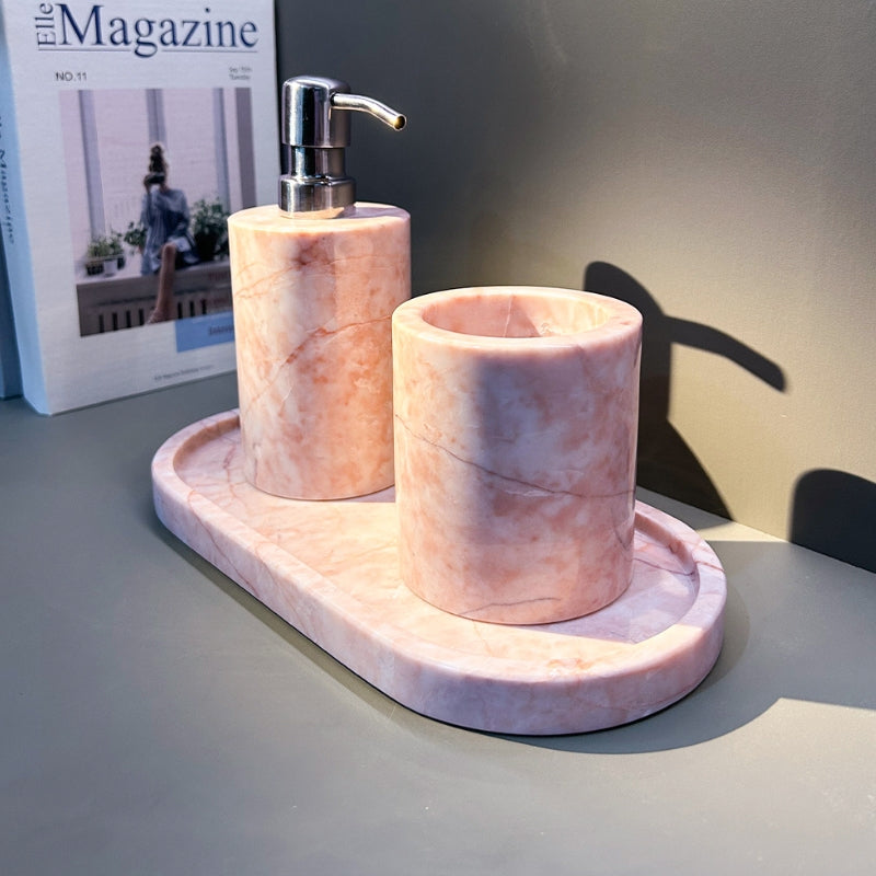 Luxury Handcrafted Pink Marble Bath Set