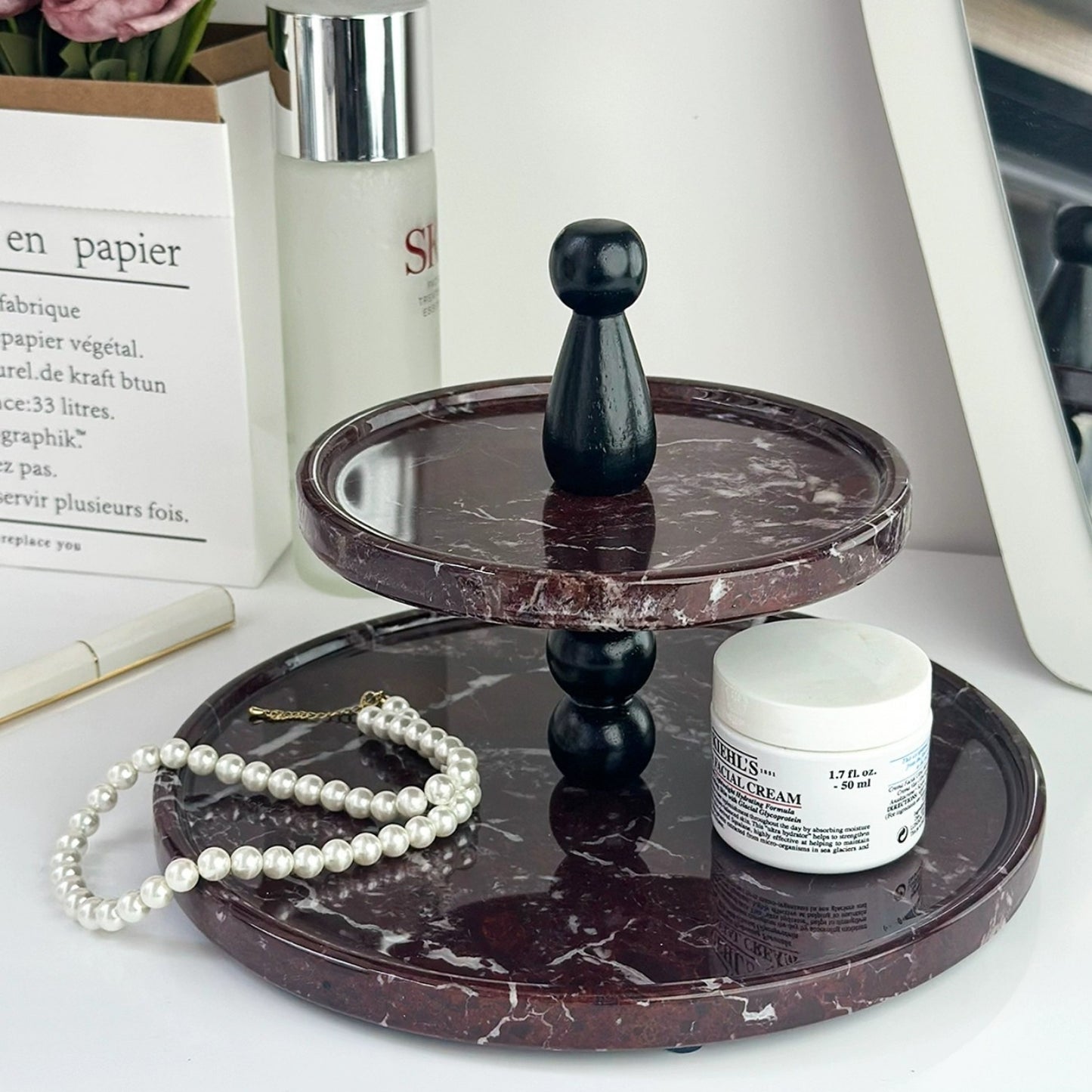 Natural Marble Luxury Double-Tier Organizer Tray