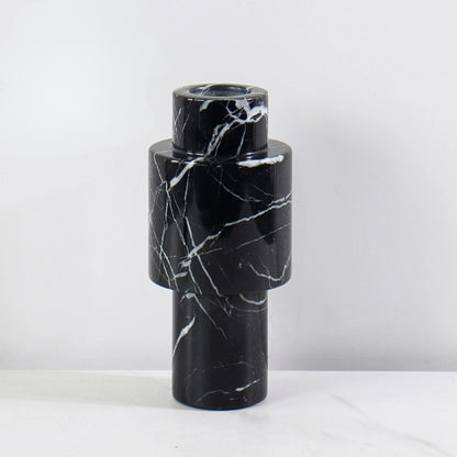 French Mid-Century Black & White Marble Geometric Vase
