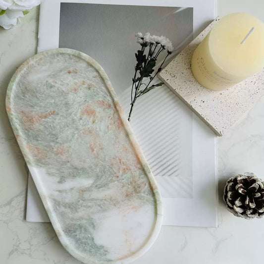 Natural Jade Marble Luxury Oval Tray - Aromatherapy & Jewelry Organizer