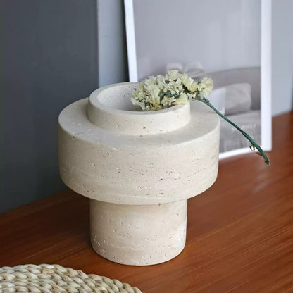 Wabi-Sabi Natural Beige Travertine Vase