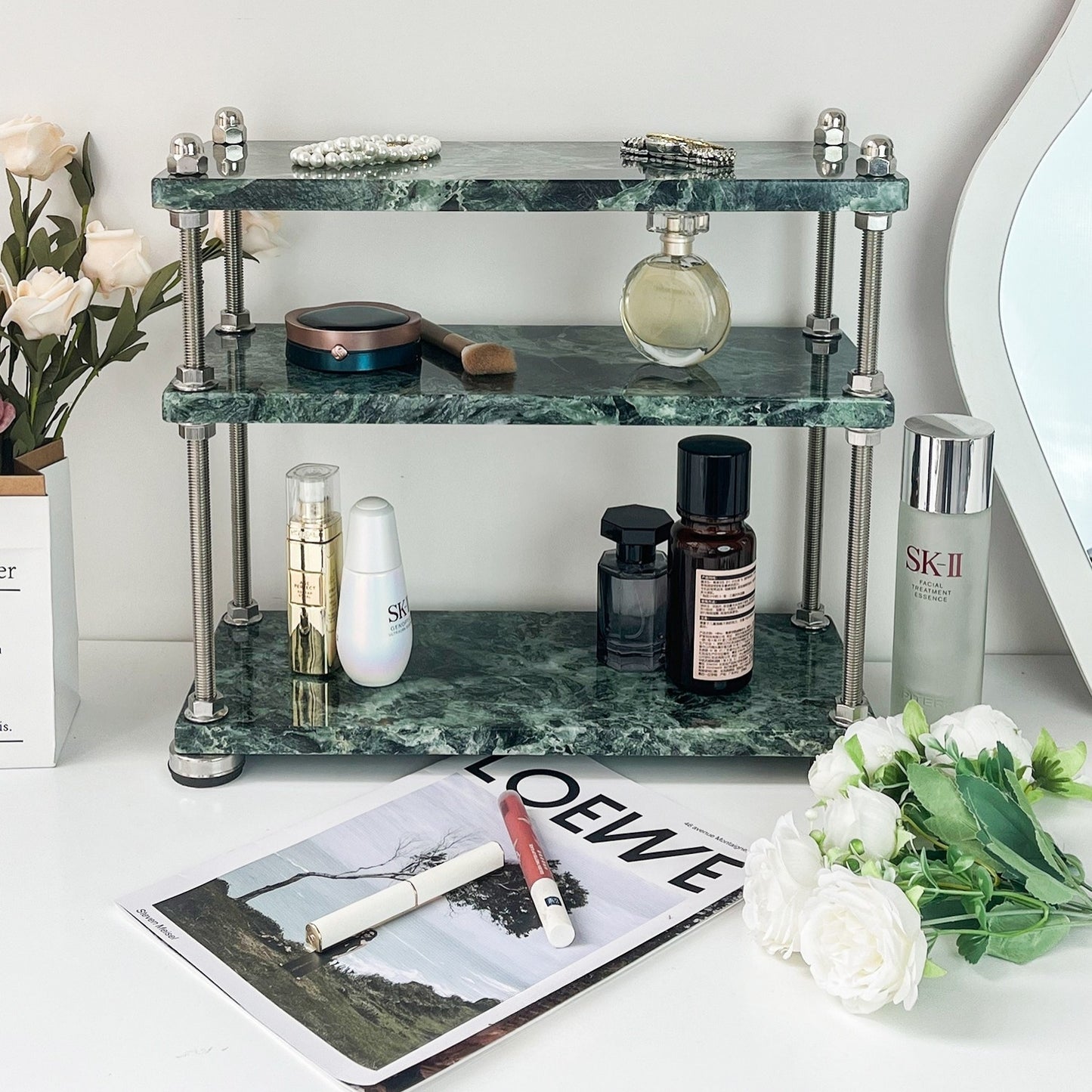 Natural Marble Multi-Tier Organizer | Vanity & Countertop Storage
