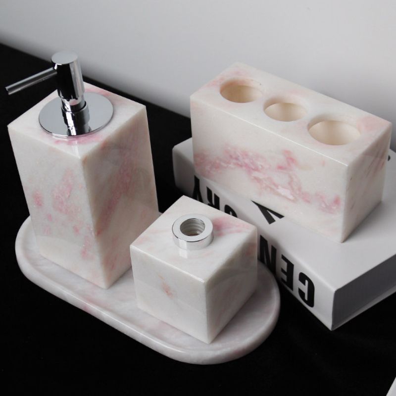 Natural Pink Marble Nordic Luxury Bathroom Set
