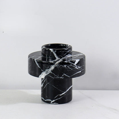 French Mid-Century Black & White Marble Geometric Vase