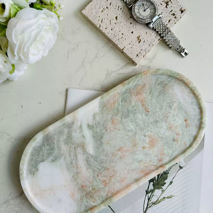 Natural Jade Marble Luxury Oval Tray - Aromatherapy & Jewelry Organizer