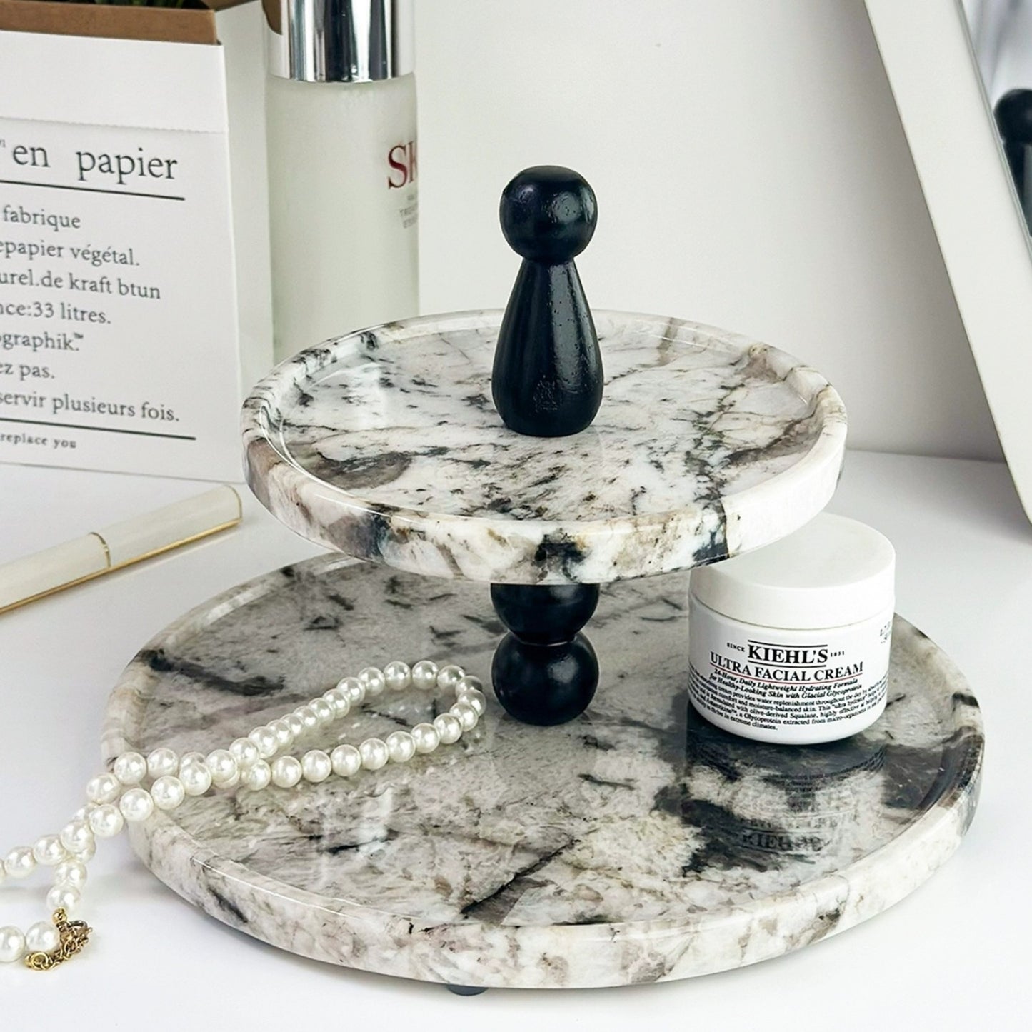Natural Marble Luxury Double-Tier Organizer Tray