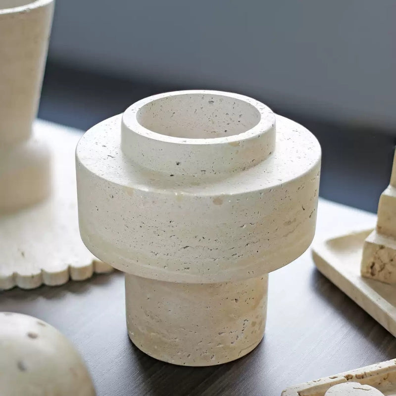 Wabi-Sabi Natural Beige Travertine Vase
