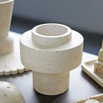Wabi-Sabi Natural Beige Travertine Vase