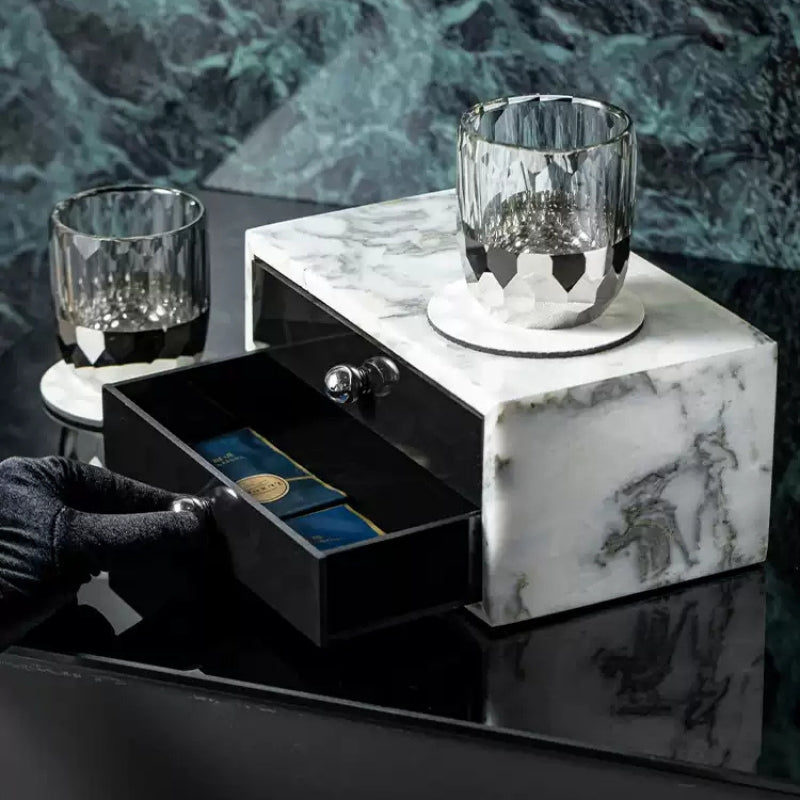 Minimalist Calacatta Marble Drawer Storage Box - Hotel Bathroom Organizer