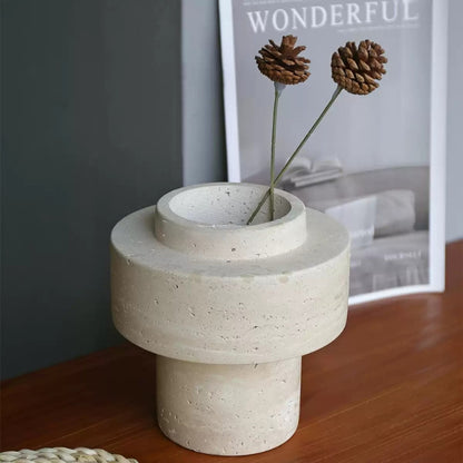 Wabi-Sabi Natural Beige Travertine Vase