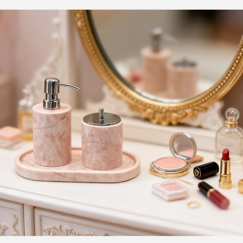 Luxury Handcrafted Pink Marble Bath Set